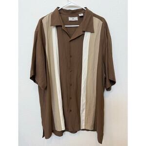 Men’s Bobby Chan Bowling Shirt Brown Tan Silk XL